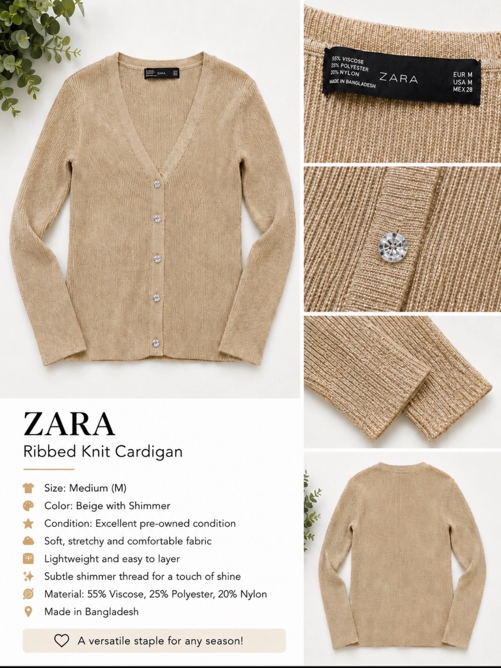 Zara Ribbed Knit Cardigan – Fits Like a Small